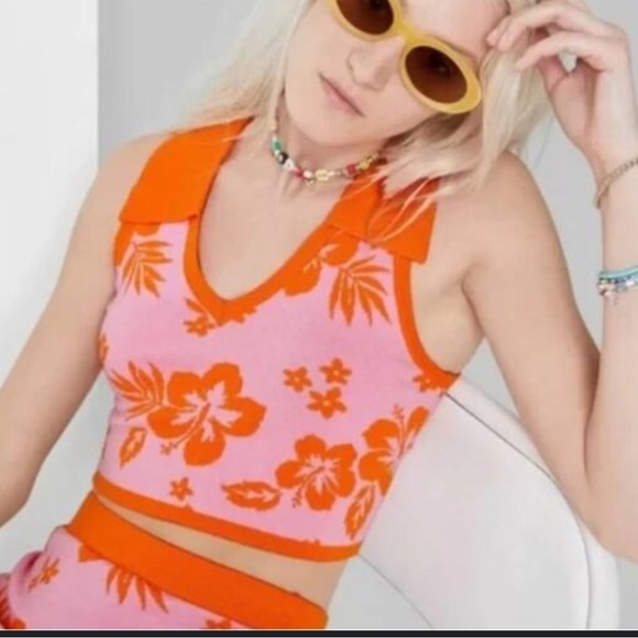 Wild Fable Women's Tropical Floral Hawaiian Crop Top Large - Picture 1 of 7